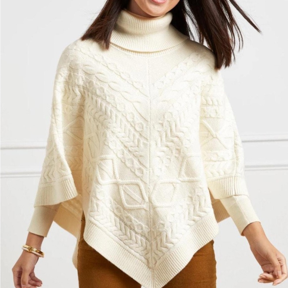 Talbots Cream Turtleneck Sweater Poncho